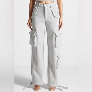 High Waisted Jersey Cargo Pants - Grey